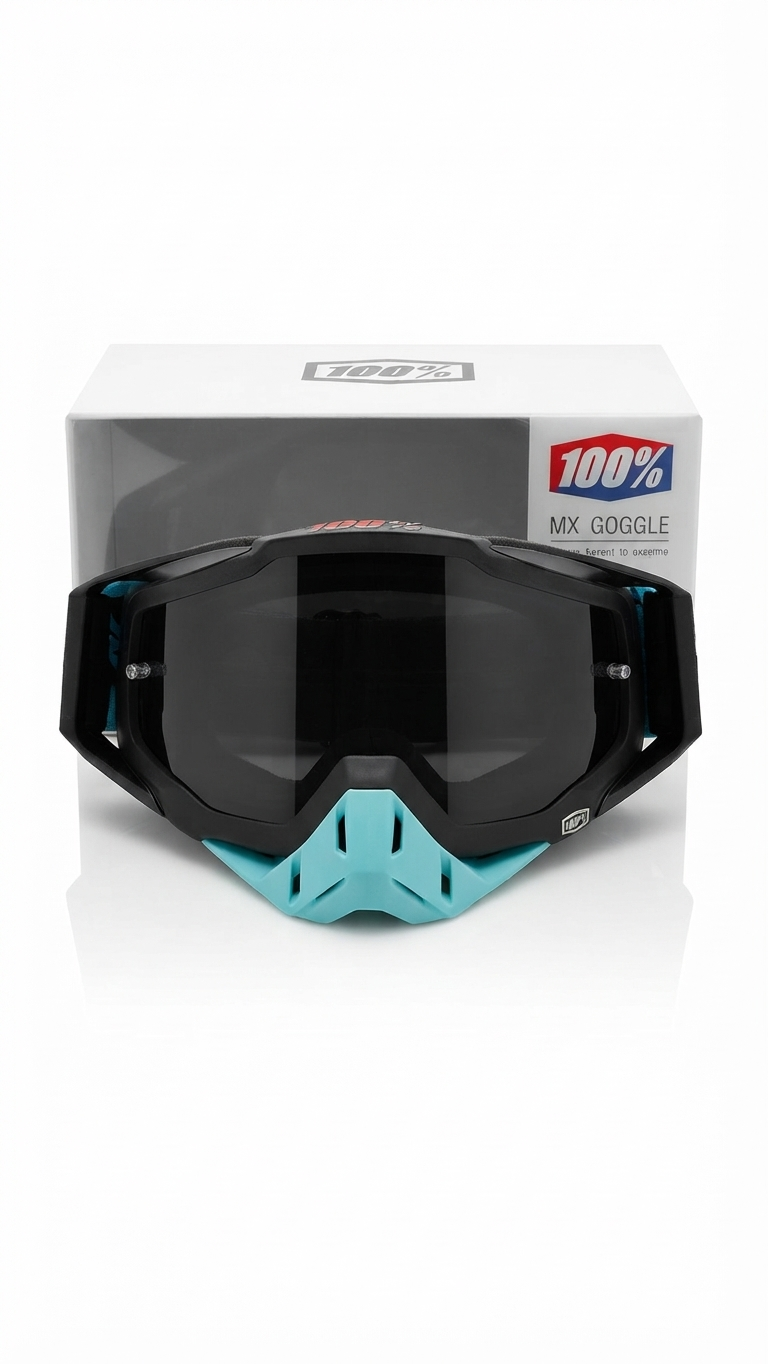 100% Motocross Goggles Black & Blue with Dark Lens and Box