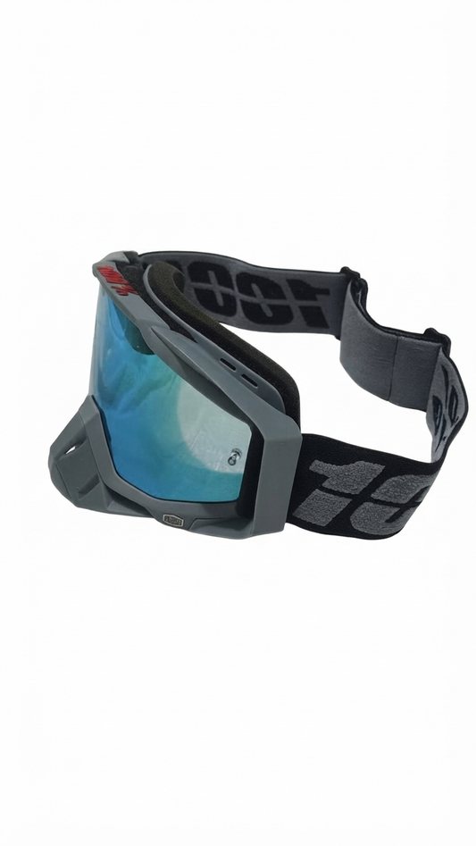 100% Grey Motocross & MTB Goggles with Mirrored Lens and Box