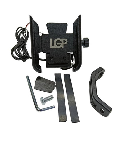 LGP Lunkar CNC Aluminium Bike Phone Holder – Mirror Mount, 360° Rotation, Charging 3.0