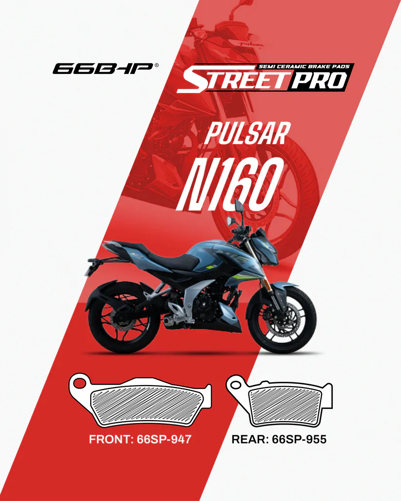 66BHP Street Pro Semi Ceramic Brake Pads for Bajaj Pulsar N160 – Front & Rear