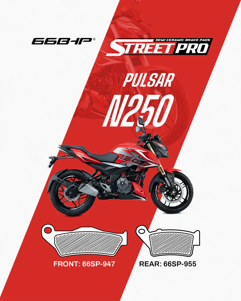 66BHP Street Pro Semi Ceramic Brake Pads for Bajaj Pulsar N250 – Front & Rear