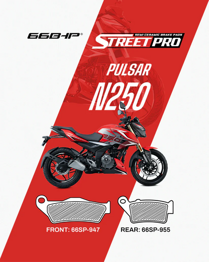 66BHP Street Pro Semi Ceramic Brake Pads for Bajaj Pulsar N250 – Front & Rear