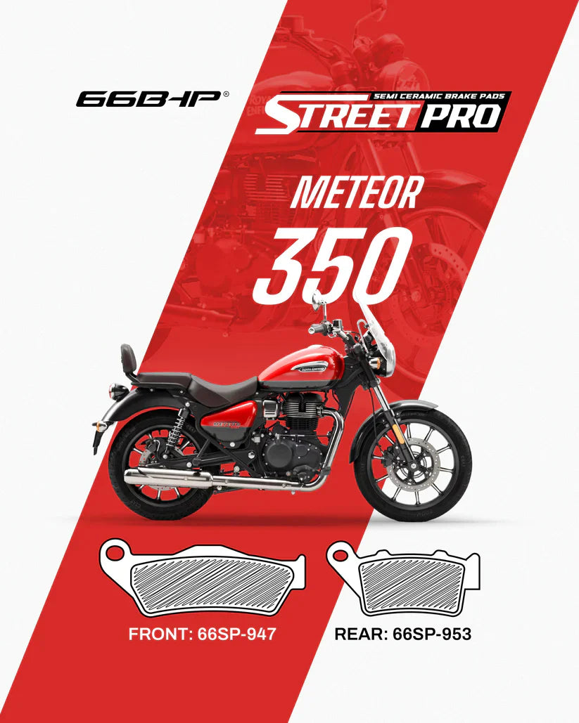 66BHP Street Pro Semi Ceramic Brake Pads for Royal Enfield Meteor 350 (Front & Rear Set)