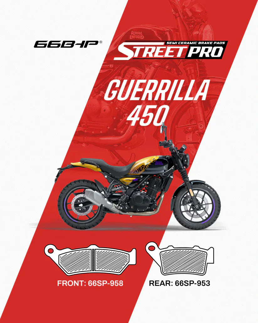 66BHP Street Pro Semi-Ceramic Brake Pads for Royal Enfield Guerrilla 450 (Front & Rear)
