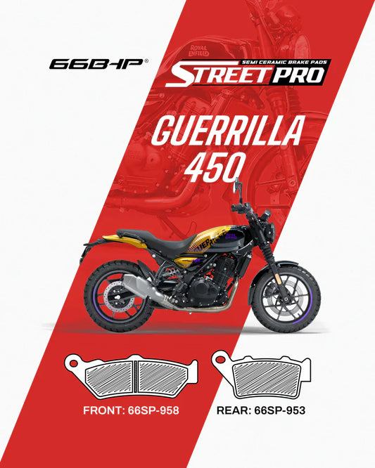 66BHP Street Pro Semi-Ceramic Brake Pads for Royal Enfield Guerrilla 450 (Front & Rear)