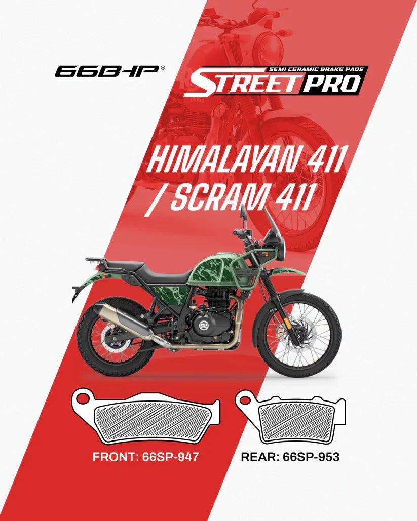 66BHP Street Pro Semi-Ceramic Brake Pads for Royal Enfield Himalayan 411 & Scram 411 (Front & Rear)