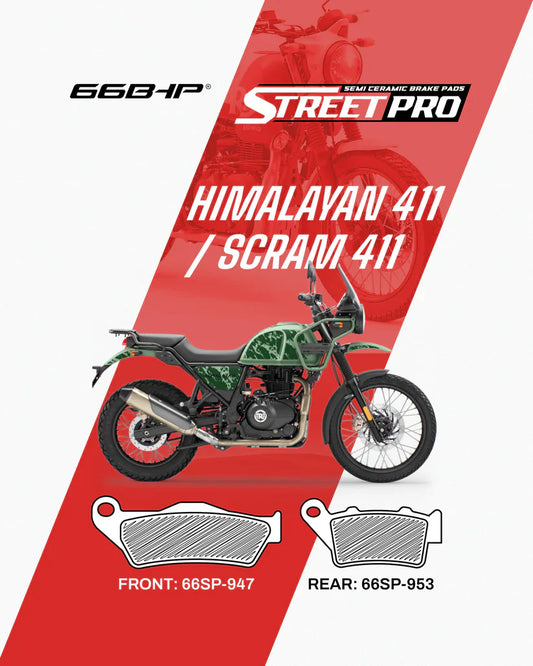 66BHP Street Pro Semi-Ceramic Brake Pads for Royal Enfield Himalayan 411 & Scram 411 (Front & Rear)