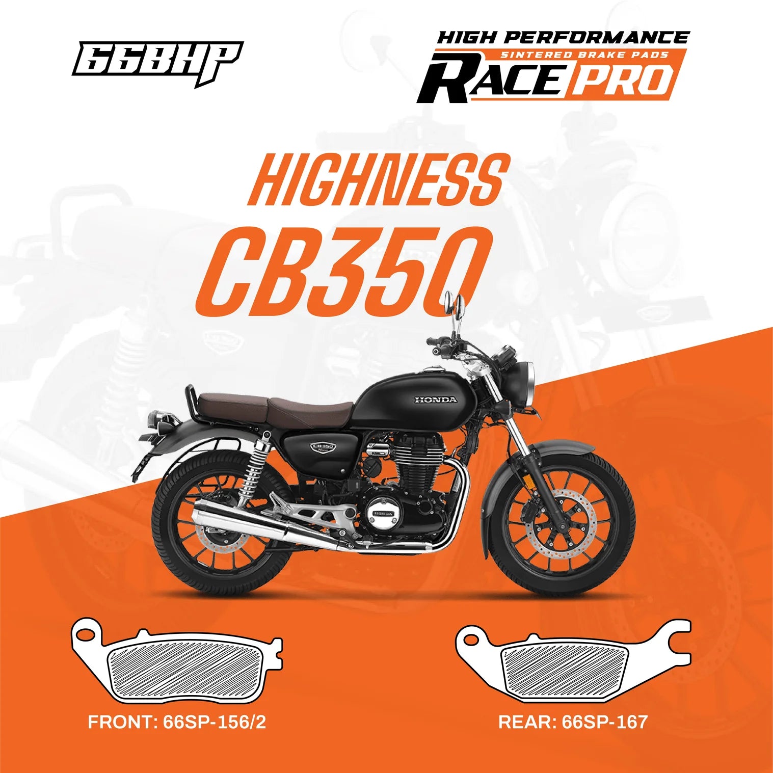 Honda Highness CB 350 / CB 350 RS Race Pro Sintered Brake Pads | 66BHP