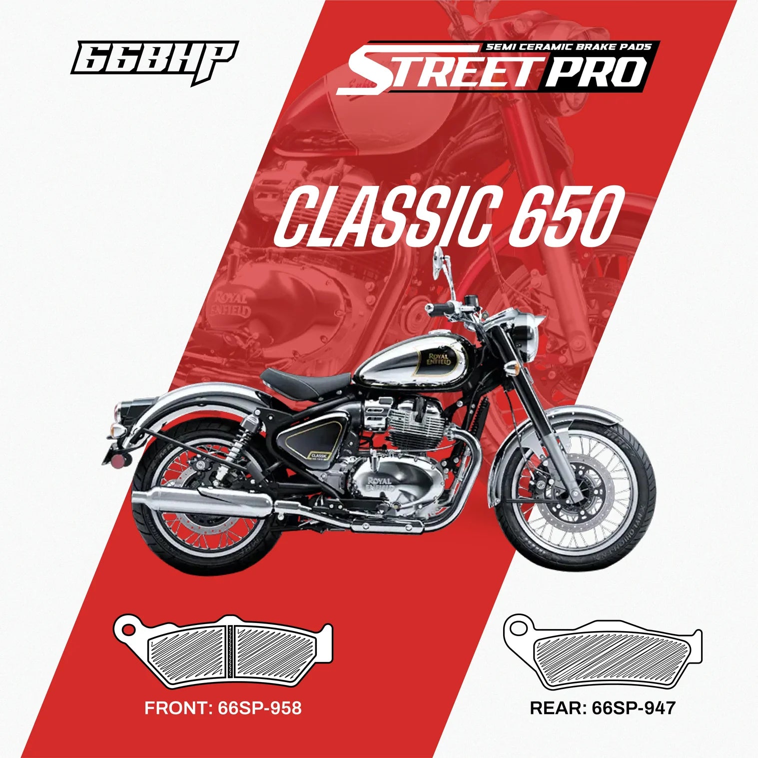 66BHP Royal Enfield Classic 650 Street Pro Semi Ceramic Brake Pads