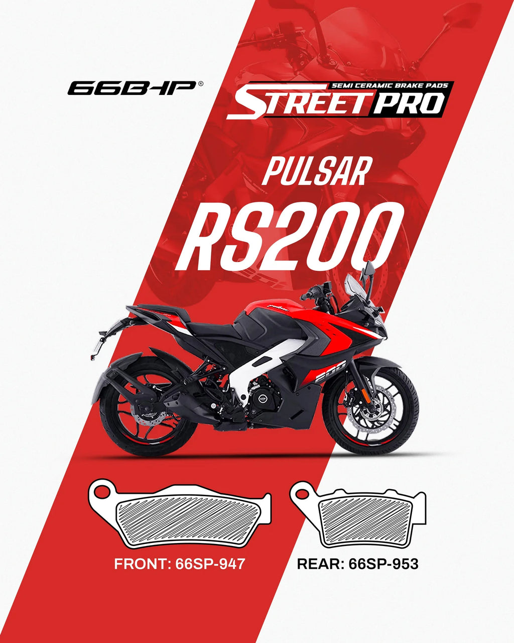 Bajaj Pulsar RS200 Street Pro Semi-Ceramic Brake Pads | 66BHP