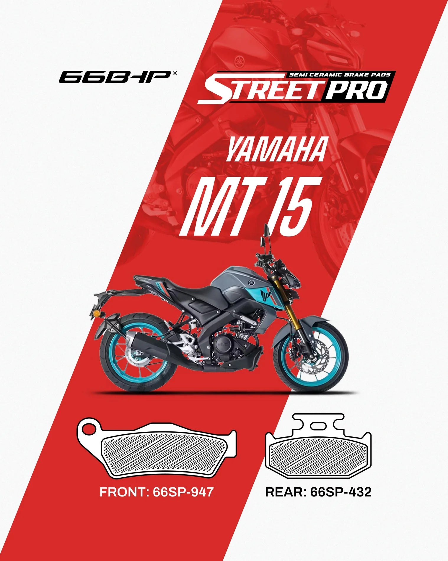 66BHP Street Pro Semi-Ceramic Brake Pads for Yamaha MT-15 | Blink2bike