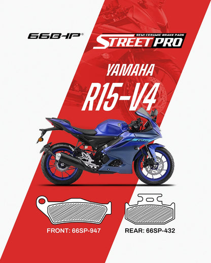 66BHP Street Pro Semi-Ceramic Brake Pads for Yamaha R15 V2 / V3 / V4 | Blink2bike