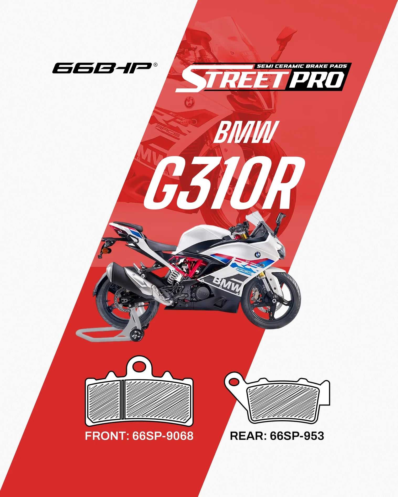 BMW G 310 R Street Pro Semi-Ceramic Brake Pads | 66BHP