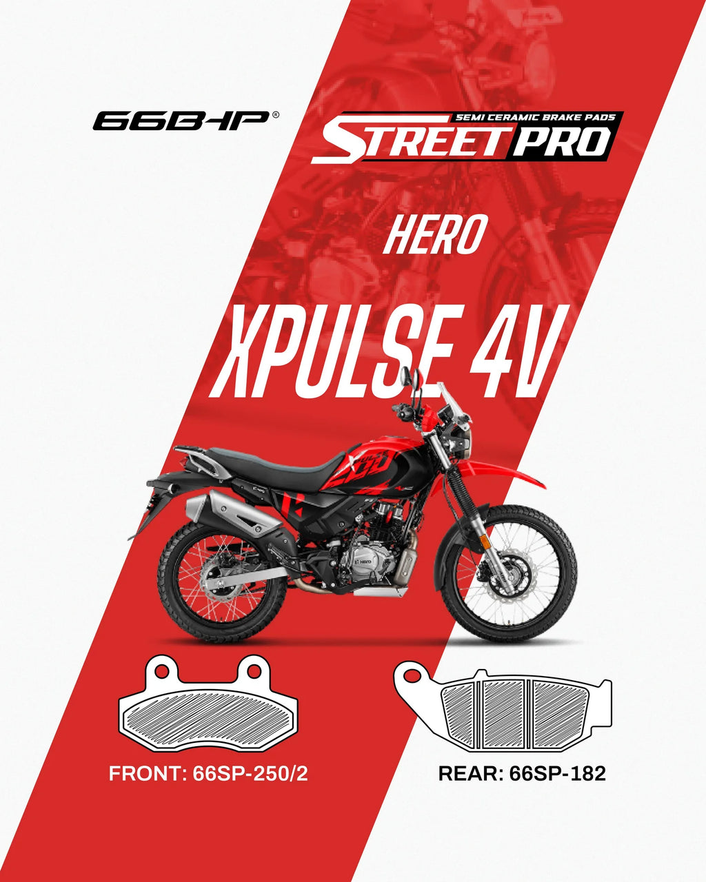 66BHP Hero Xpulse 200 4v Street Pro Semi Ceramic Brake Pads