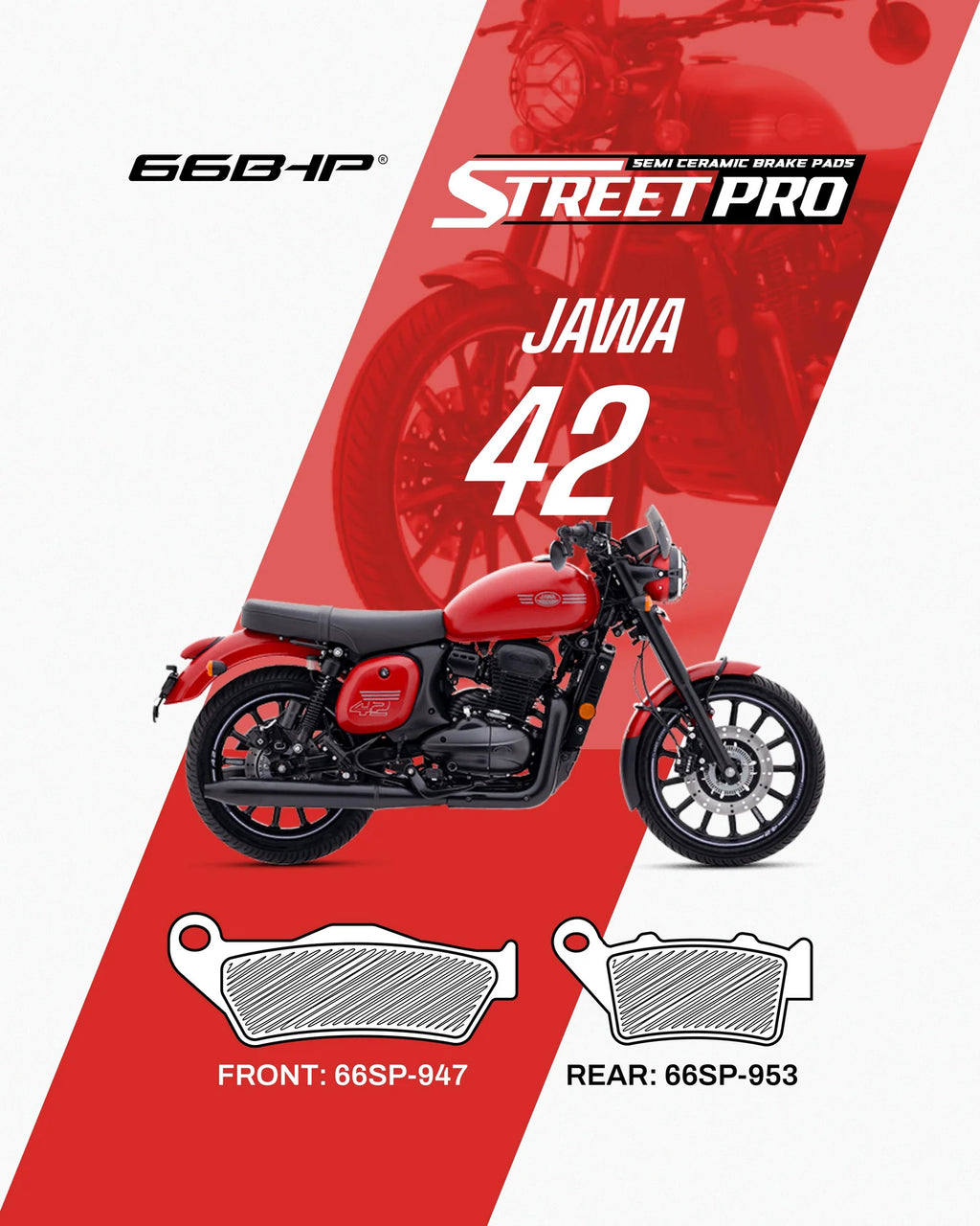 Jawa 42 Street Pro Semi-Ceramic Brake Pads | 66BHP