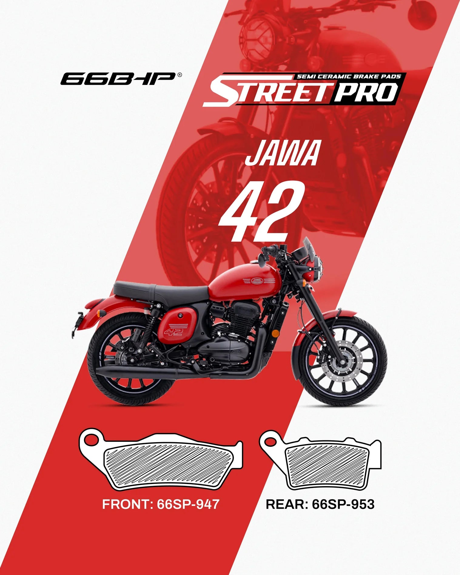 Jawa 42 Street Pro Semi-Ceramic Brake Pads | 66BHP