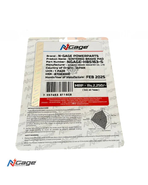 NGAGE brake pads HBS-163 sintered ( REAR )
