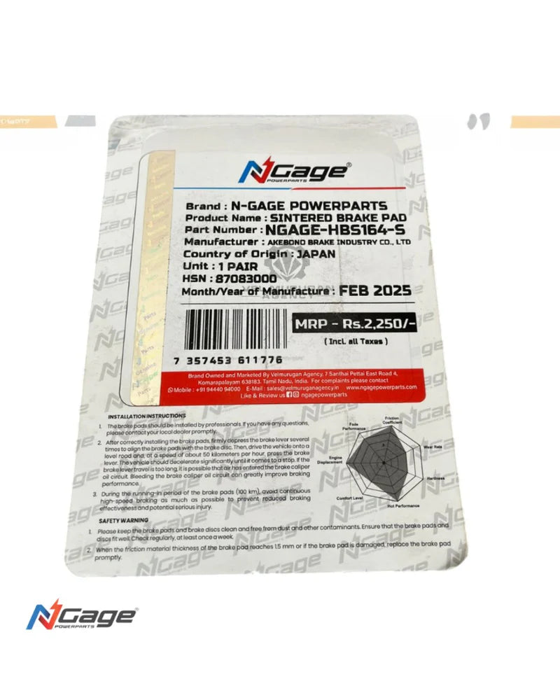 RE SUPER METEOR 650| front sintered brake pads | NGAGE POWERPARTS - ARAI Certified for Extreme Performance