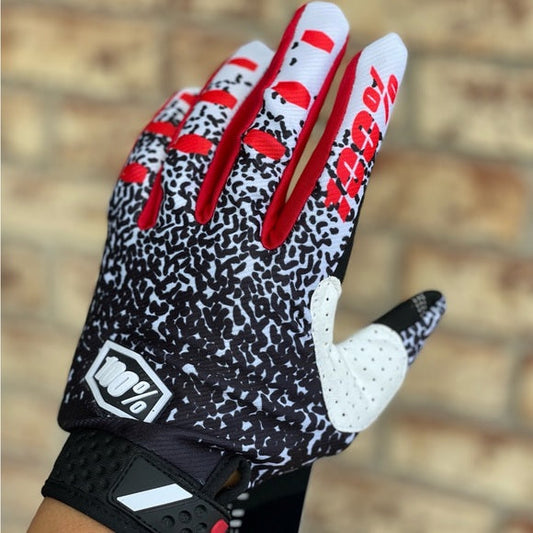 100% ITrack Motocross & Cycling Gloves – Red/Black/White | Clarino Palm, Touchscreen