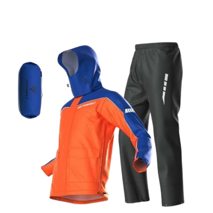 Motowolf Motorcycle Raincoat – Blue & Orange (Model 0403B)