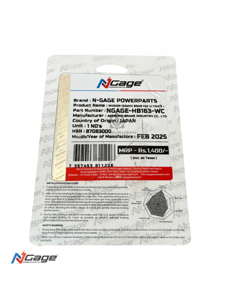 TVS APACHE RR 310 | rear whisker ceramic Ultimate + brake pads | NGAGE POWERPARTS