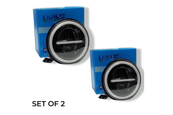 HJG Minus Headlight LED 7inch 12V-80V, 110W original HJG( WITH RING ) ( SET OF 2 ) compatible for mahindra thar , Gypsy , royal enfield models , harley