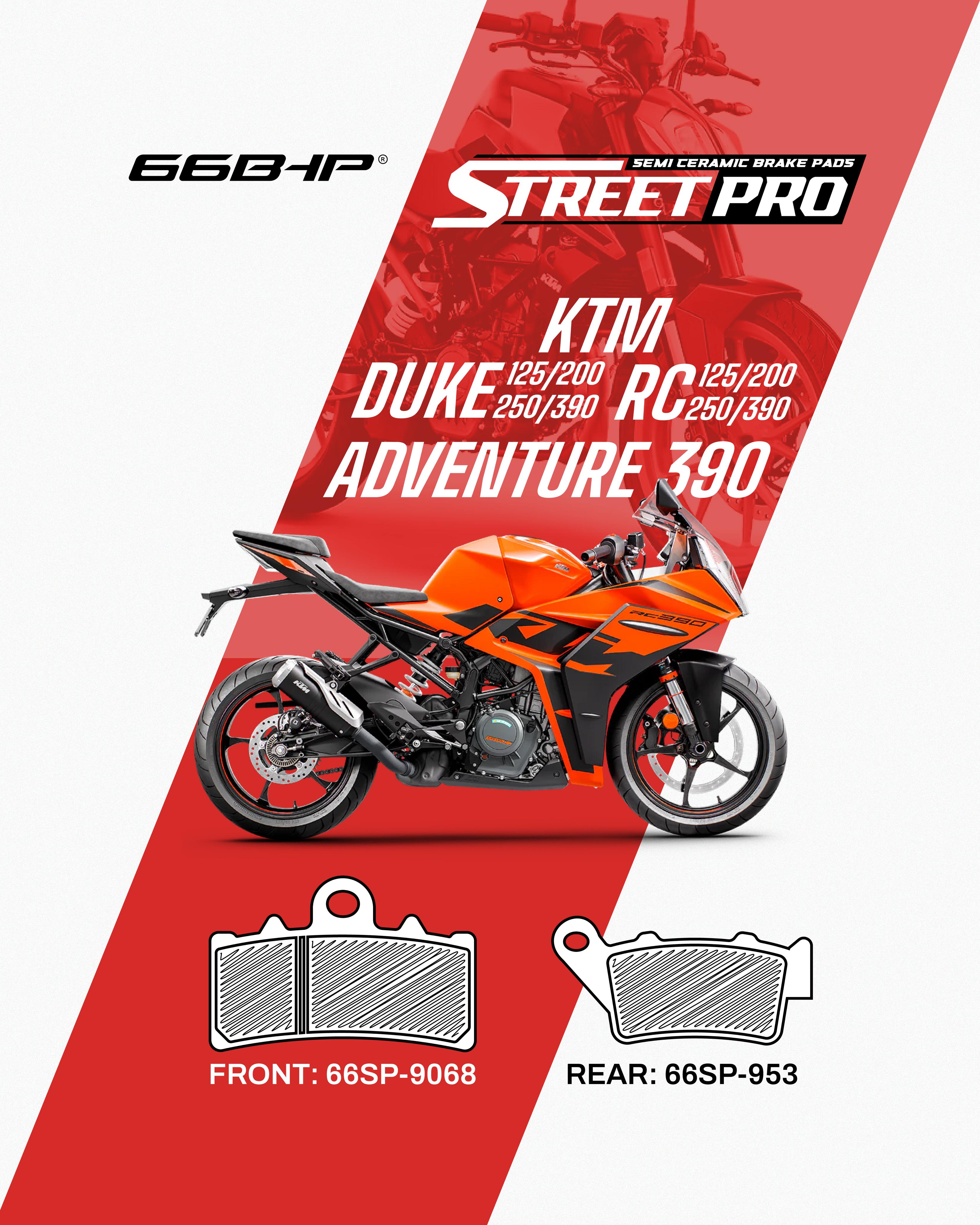 66BHP Race Pro ceramics Brake Pads for KTM Duke & RC 125 / 200 / 250 / 390 (Front 9068 / Rear 953)