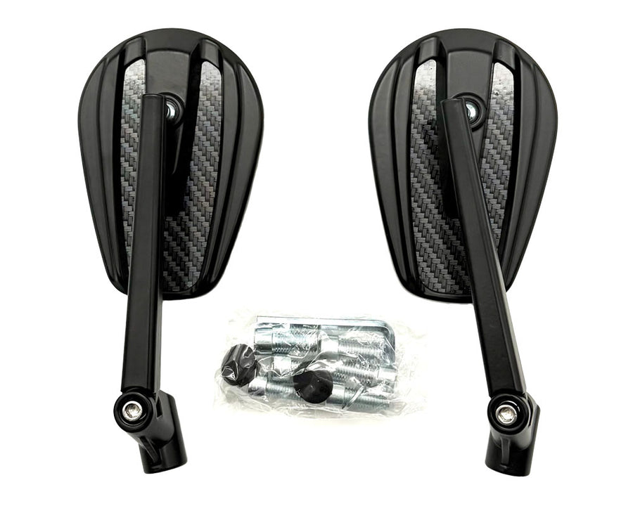 Universal Oval Carbon Finish Motorcycle Mirror – Naked Bikes Yoke Fit | 360° Adjustable