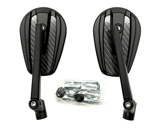 Universal Oval Carbon Finish Motorcycle Mirror – Naked Bikes Yoke Fit | 360° Adjustable