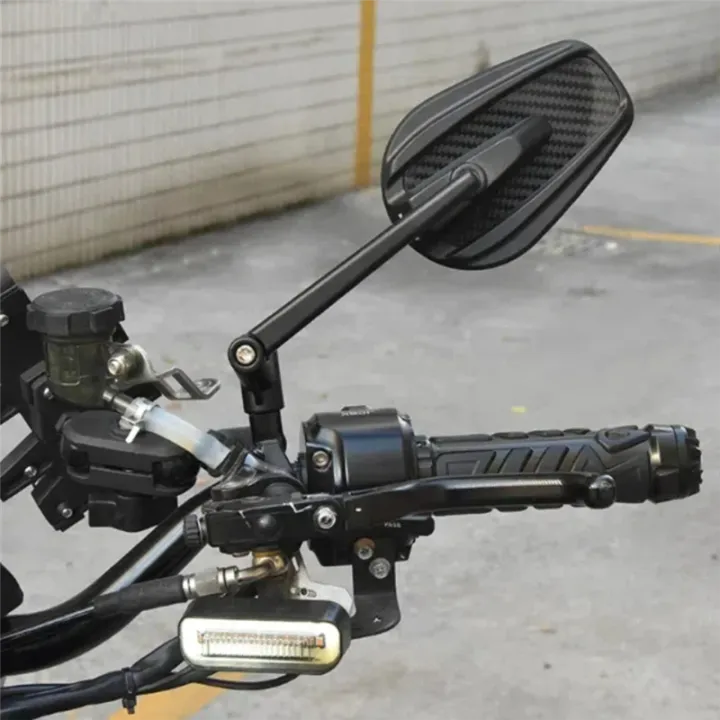 Universal Oval Carbon Finish Motorcycle Mirror – Naked Bikes Yoke Fit | 360° Adjustable