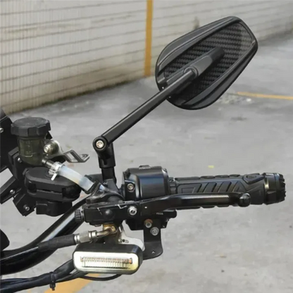 Universal Oval Carbon Finish Motorcycle Mirror – Naked Bikes Yoke Fit | 360° Adjustable