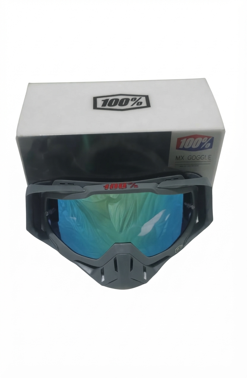 100% Grey Motocross & MTB Goggles with Mirrored Lens and Box