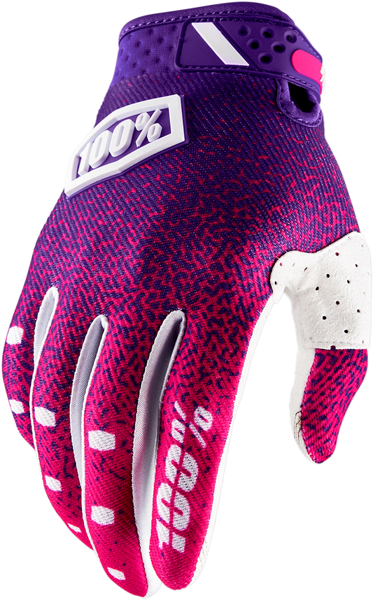 100% ITrack Motocross & Cycling Gloves – Pink/Purple/White | Silicone Grip, Velcro Closure
