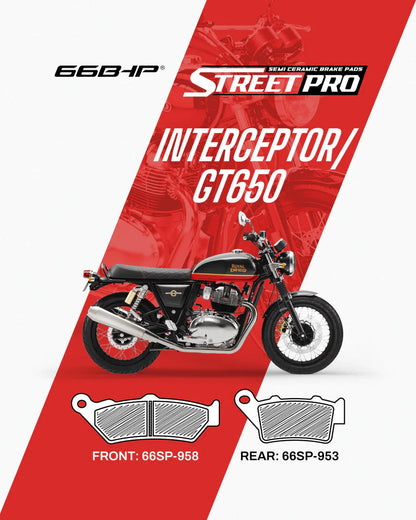 66BHP Street Pro Semi-Ceramic Brake Pads for Royal Enfield Interceptor 650 & GT 650